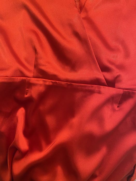 Rochie de seara rosie din matase naturala ( stil sirena, cu trena)