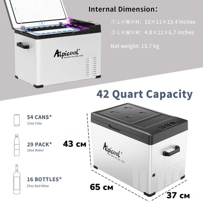 БЕЗПЛ ДОСТАВКА 40L Преносим компресорен хладилник фризер 12V 24V 220V