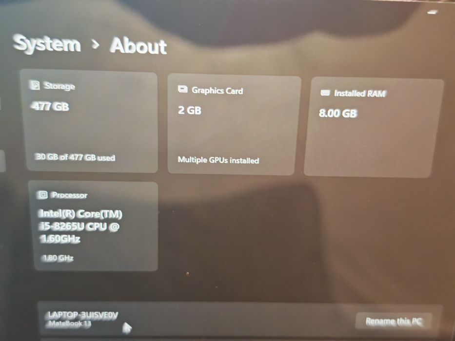 Huawei Matebook 13 i5 8265U- 8GB RAM 512 GB