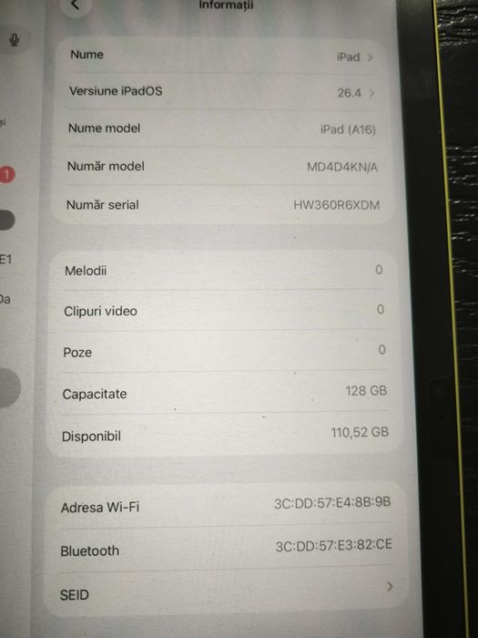 Apple iPad A16 , 128gb, ca nou