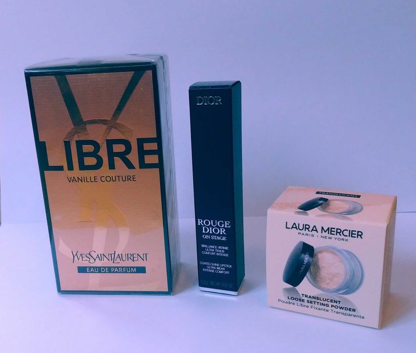 YSL Libre Vanille Couture, Dior Rouge 120, Laura Mercier