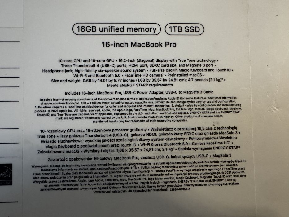 MacBook Pro 16” 1TB ssd / Apple M chip / 70 cicluri / factura / full b