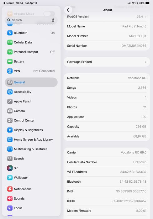 Apple iPad Pro 11 Inch (2019) 256 Gb WiFi+Cellular & Husa Noua