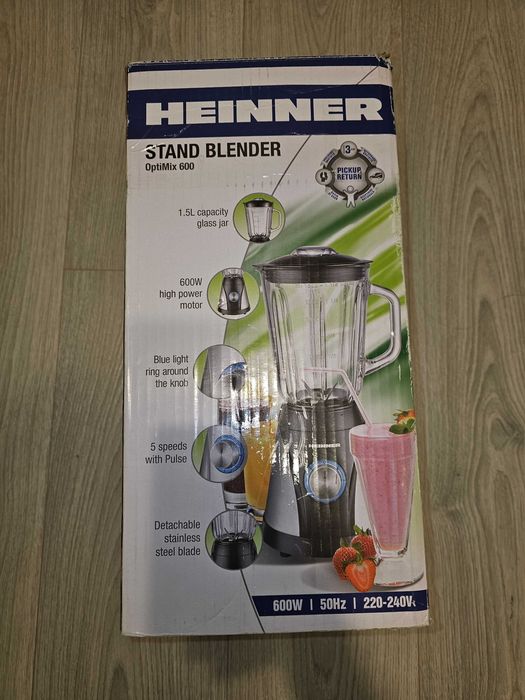 Blender Heinner OptiMix 600, 600W, 1.5 l, 5 viteze, Negru