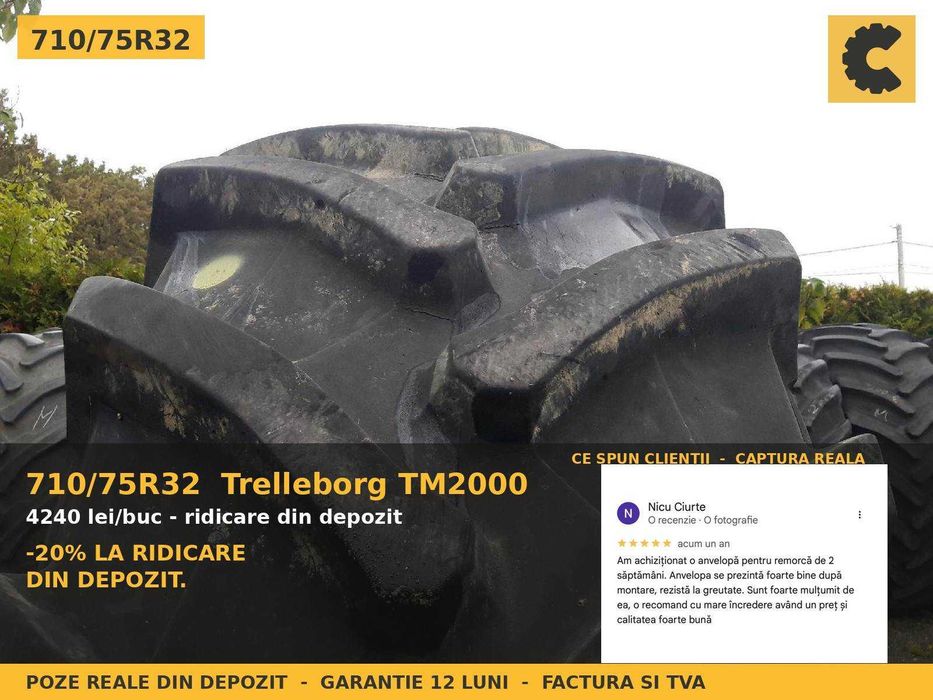 ANVELOPE 710/75R32 Trelleborg TM2000 Cauciucuri Combina Tractor Mare Claas John Deere Fendt SH GARANTIE Factura TVA Livrare