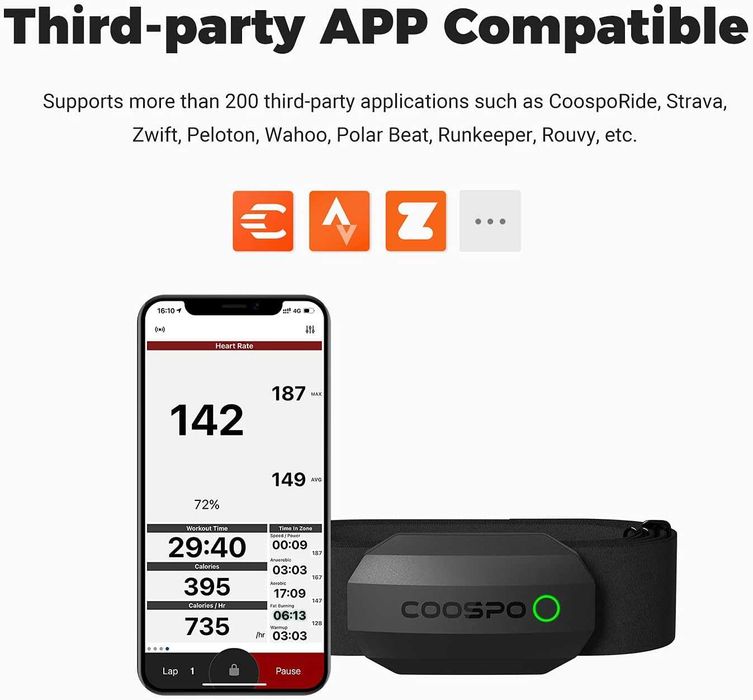 COOSPO Bluetooth пулсомер с колан за гърди
