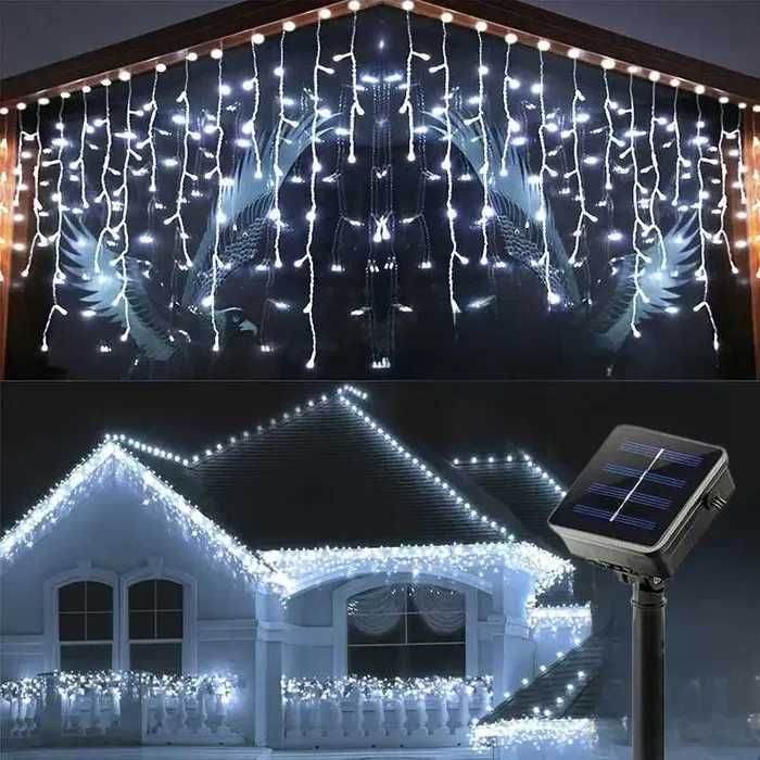 коледни външни лампички соларна LED завеса