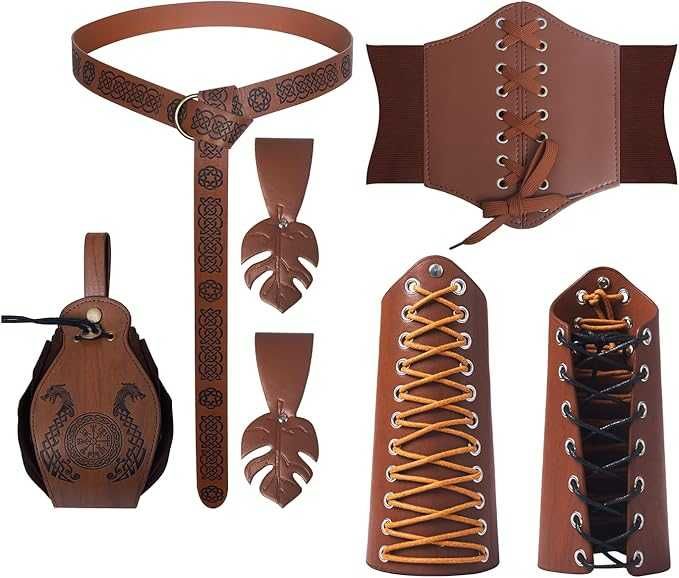 Costum Medieval 5 piese, Gladiator/Roman, Poze sau Halloween, culoare Maro