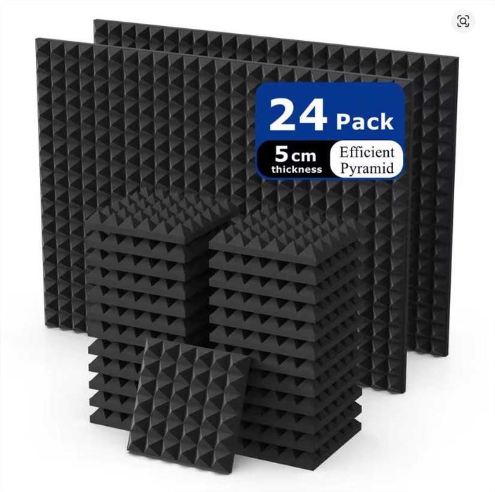 24 бр. пирамидални акустични панели 30×30×5 см Акустична пяна