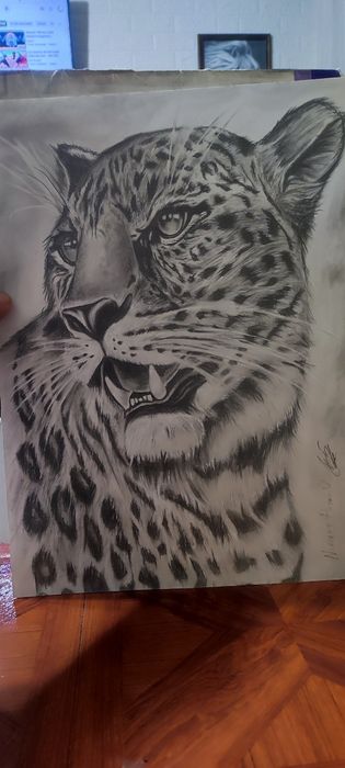 Лъв, Тигър, Леопард, цветя - графика