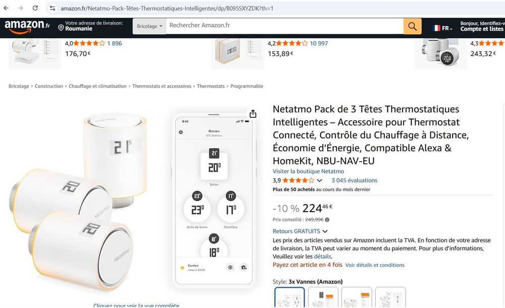 Pachet de 3 capete termostatice inteligente Netatmo NBU-NAV-EU