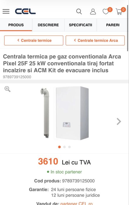 Centrala termica pe gaz conventionala Arca Pixel 25F 25 kW