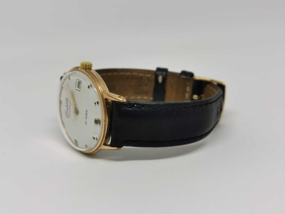 Ceas Vintage GUB Glashutte Spezimatic Ceas 26 Rubis date Made in Germany placat aur 20 microni curea piele