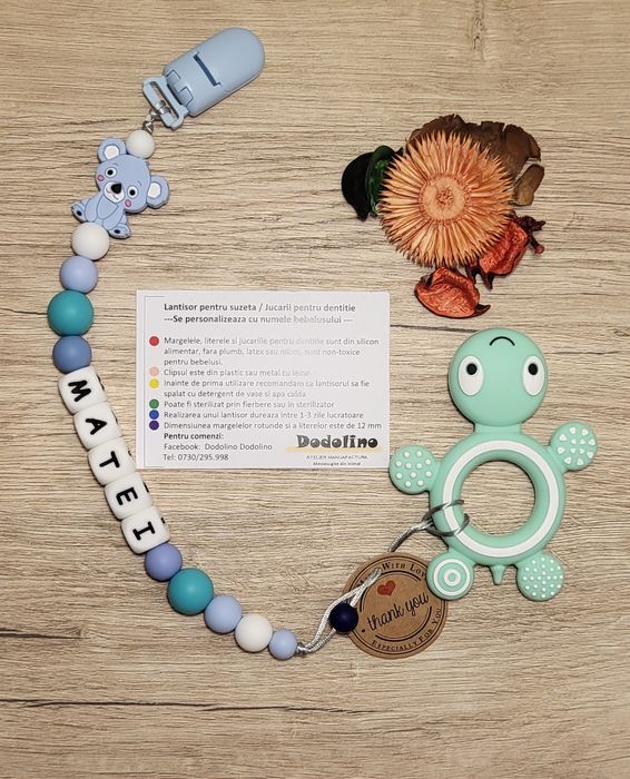 Lant Suzeta personalizat, Jucarii dentitie,Coliere babywearing