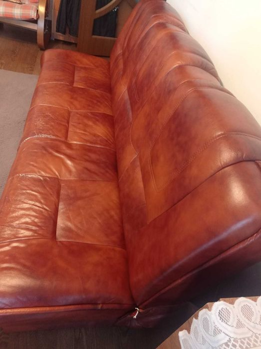 Canapea extensibilă 3 locuri – piele naturală maro – 2 m – Sector 6