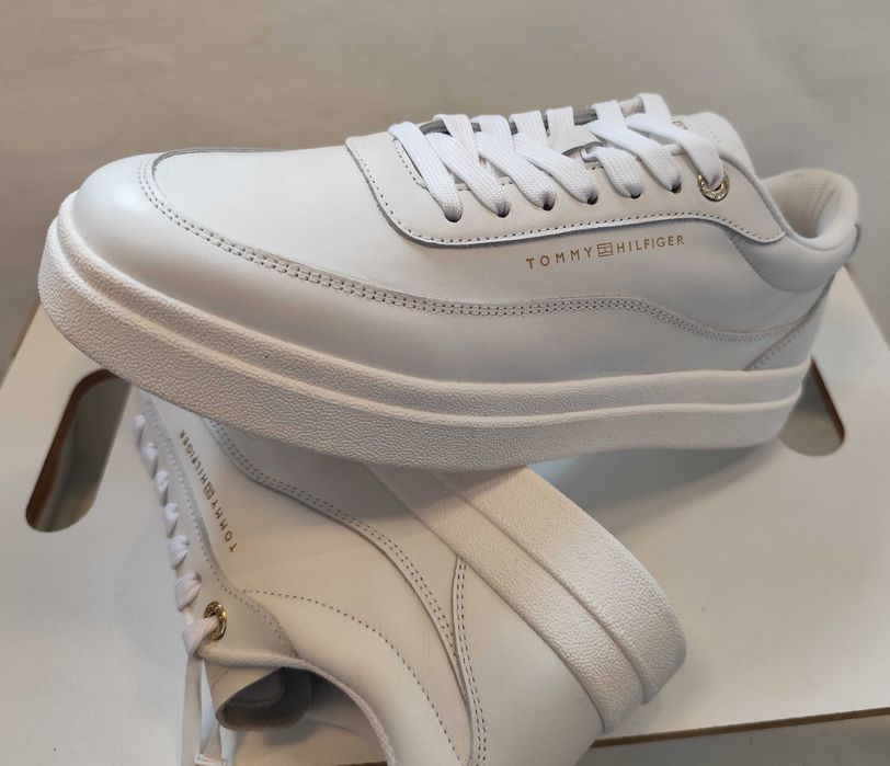 Pantofi sport casual 39 premium Tommy Hilfiger NOI piele naturala moale alb