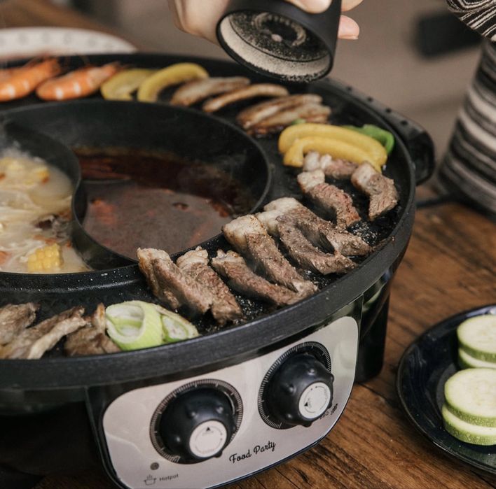 Grătar Electric și Hot Pot 2 în 1 Food Party – Nou, accesorii incluse