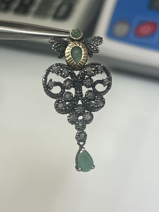 Винтидж висулка 925+14 карата злато с изумруди