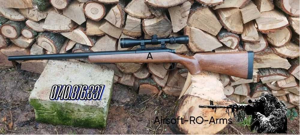 Pusca Airsoft WoodFullMetal PutereMAXIMA 8,4jouli Bile 6mm Luneta