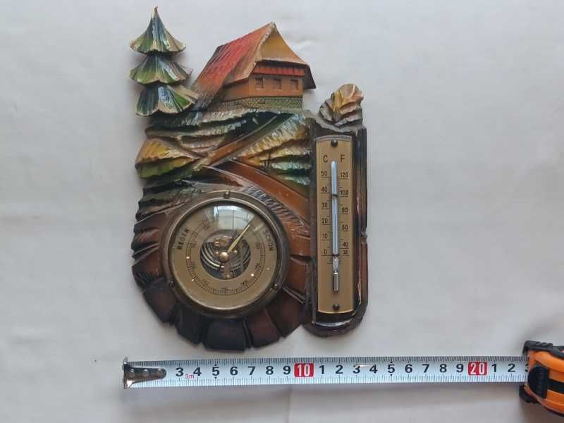 Немски барометър със термометър дърворезба / барометър - Fischer