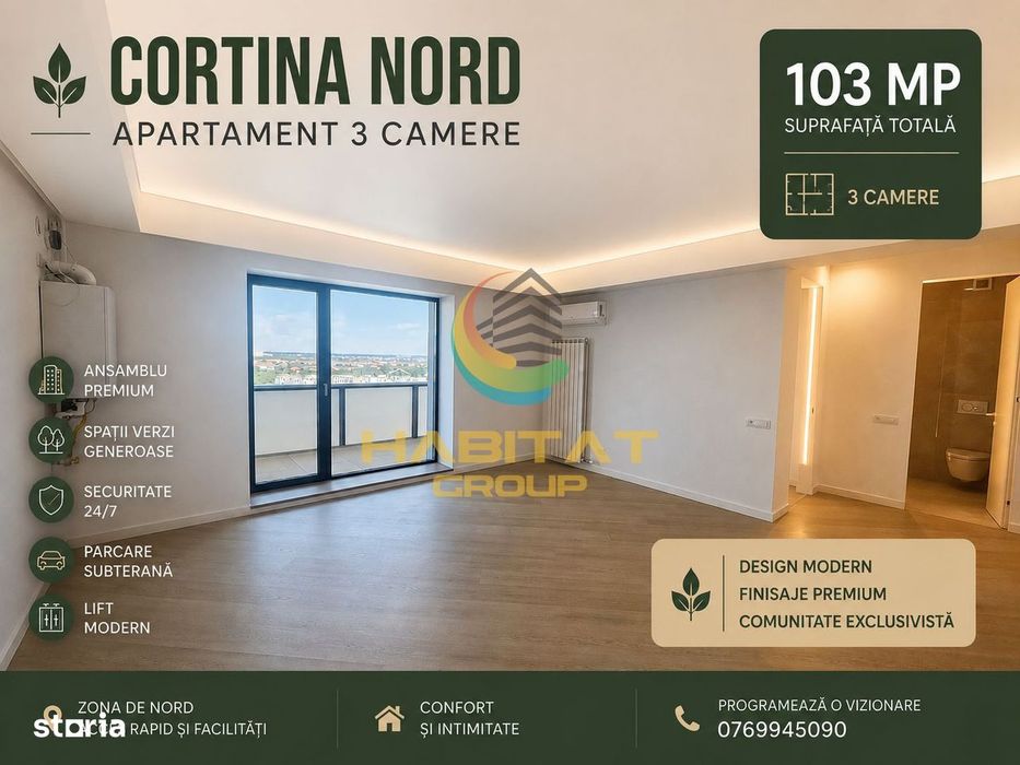 Vânzare Apartament 3 camere in Cortina Nord | Pipera | 77 mp