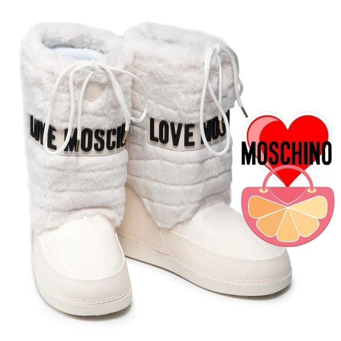 LOVE MOSCHINO № 39 & 40 – Кожени апрески с пух "SNOWY WHITE" нови