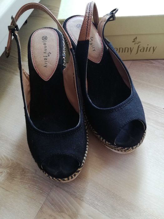 Летни сандали на висока подметка Jenny fairy + чанта в същия десен