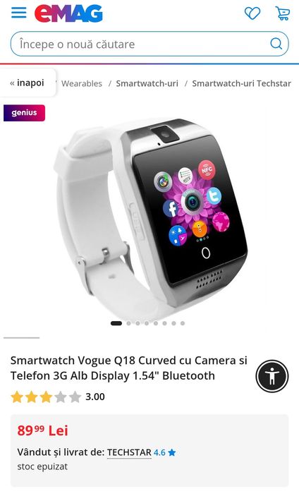Smartwatch Vogue Q18 Curved cu Camera si Telefon 3G Alb Display 1.54"