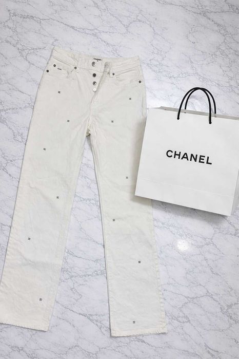 нови дънки слонова кост бели шанел прави панталон дълъг chanel деним
