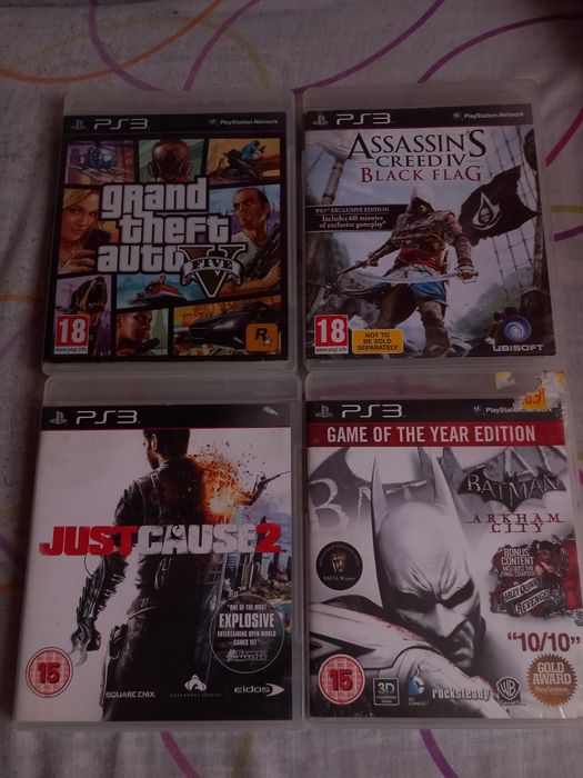 4 jocuri ps3 ac creed black flag gta V batman arkham City just cause