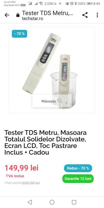 Tester  TDS Metru, masoara total soliderul dizolvate