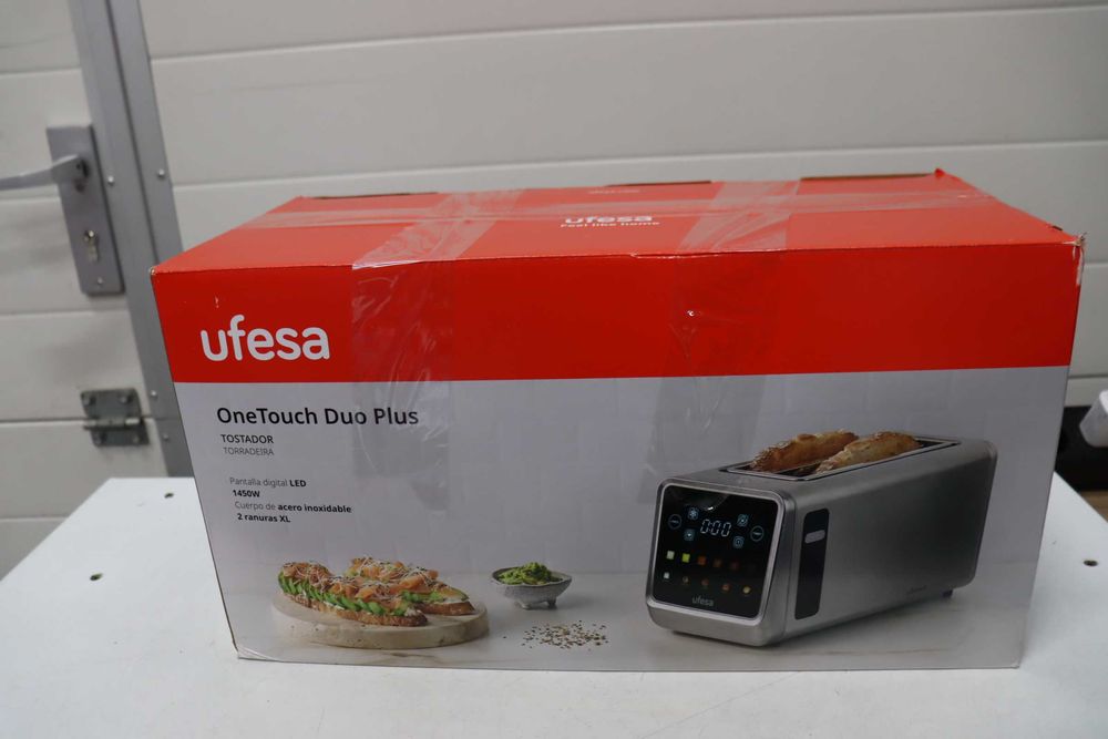 Ufesa One Touch Duo Plus, 1400W дигитален тостер, 2 слота, LED дисплей, 6 нива, хляб, мъфин, гофрета, затопляне, размразяване, памет, тавичка за трохи