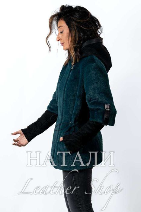 Дамско ексклузивно палто от алпака с косъм Диана Petrol