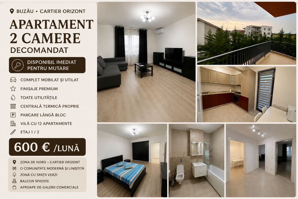 Apartament Premium, 2 camere de închiriat ,Cartier Orizont, Buzău