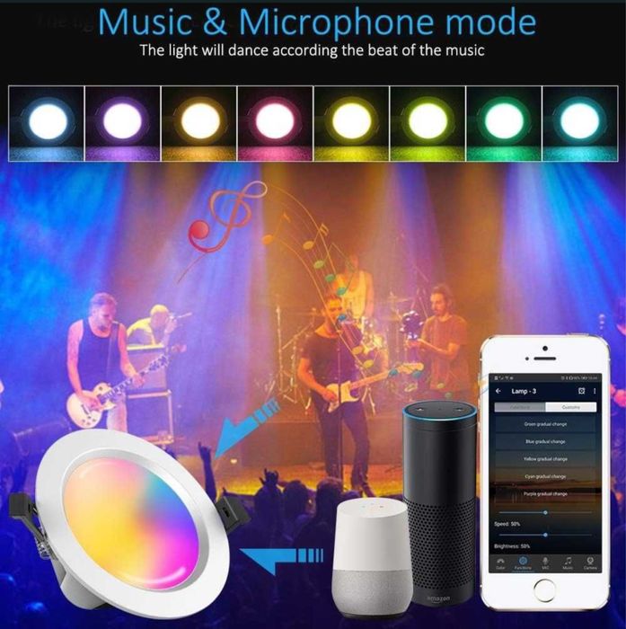 Set 4 Spoturi LED încastrate WiFi 15W 1200LM RGBCW,Bluetooth,Smart