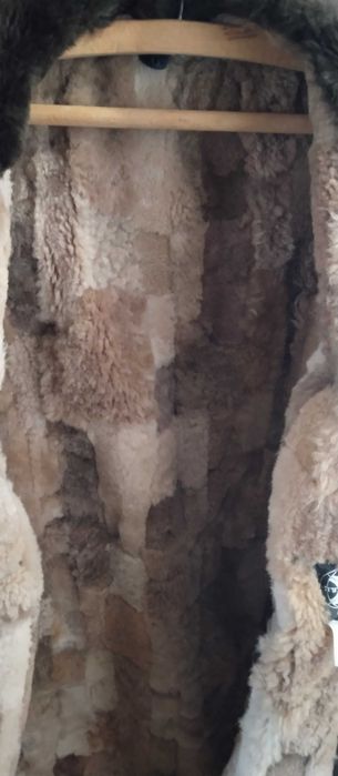 Нова Синя  шуба с кожа отвътре номер 52 от 1980г