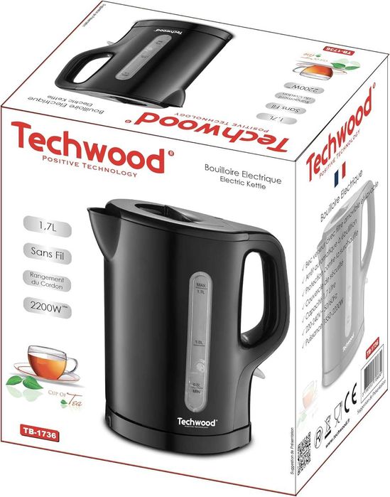 Безжична електрическа кана Techwood TB-1736 1.7 л, черна