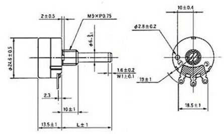 Potentiometru RV24YN20S 5K, 10K, 20K 100K (104) ohm. RVQ24YN03. Nou
