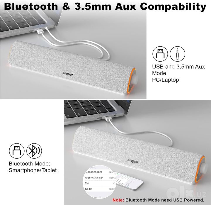SOULION R50: Bluetooth-колонка для ПК, USB, 3.5мм, LED-подсветка