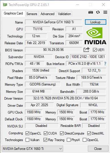 Видеокарта NVIDIA GTX 1660 Ti 6GB