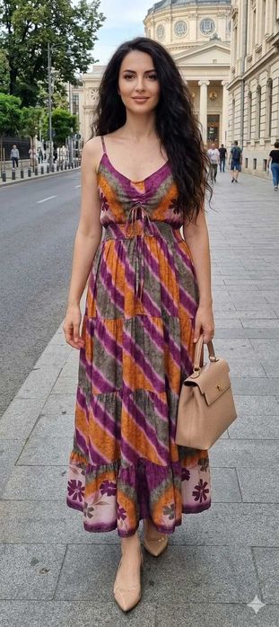 Rochie midi/maxi, cu bretele reglabile, bumbac satinat 100%, marimea S/M