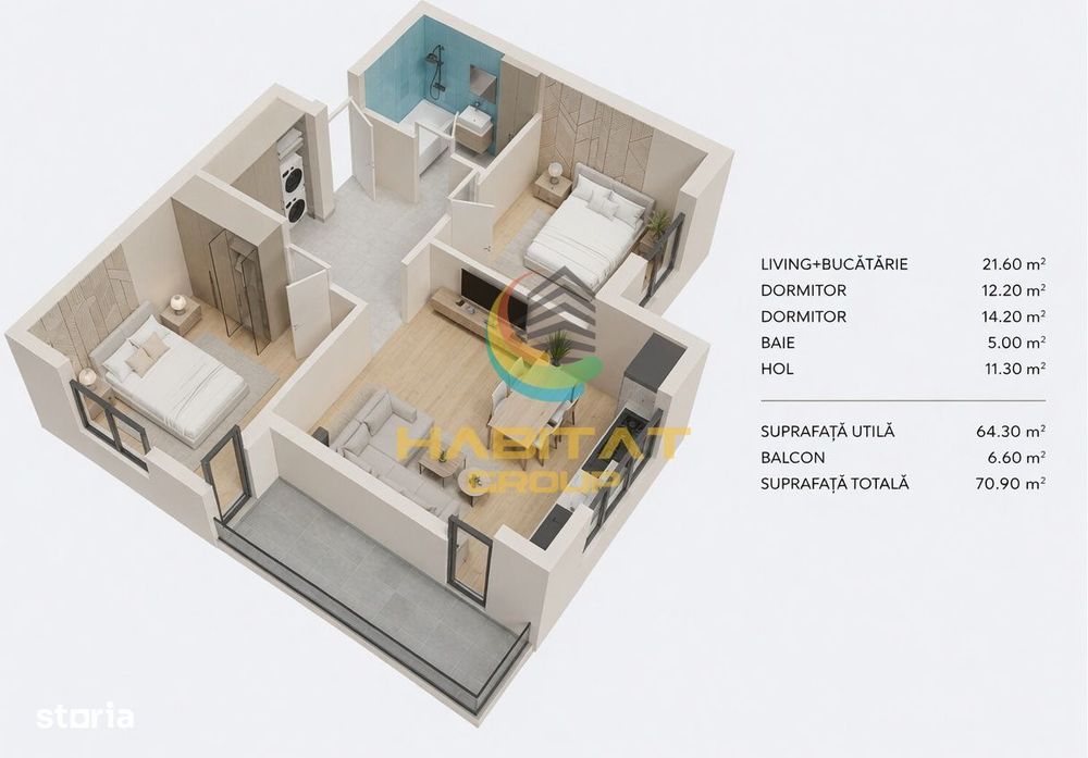 Apartament 3 camere | 77 mp -  Popești Leordeni | Metrou Berceni