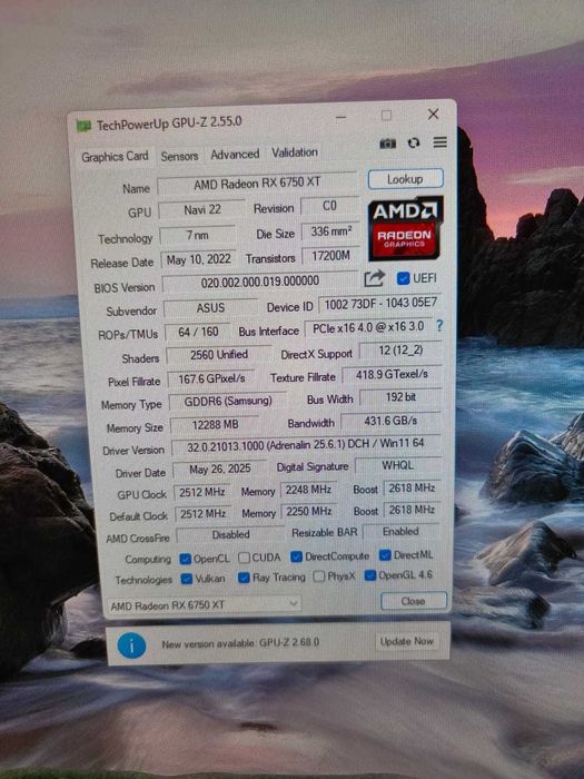Видеокарта Asus AMD Radeon Rx 6750 XT 12 GB 192 bit