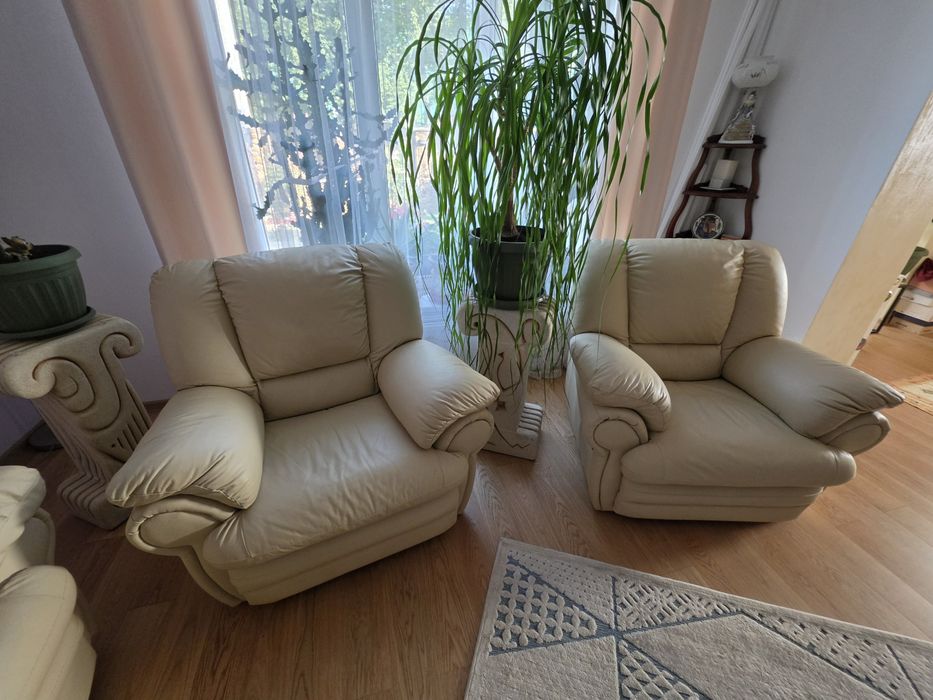 Set canapea + 2 fotolii recliner – piele ecologică, import Italia