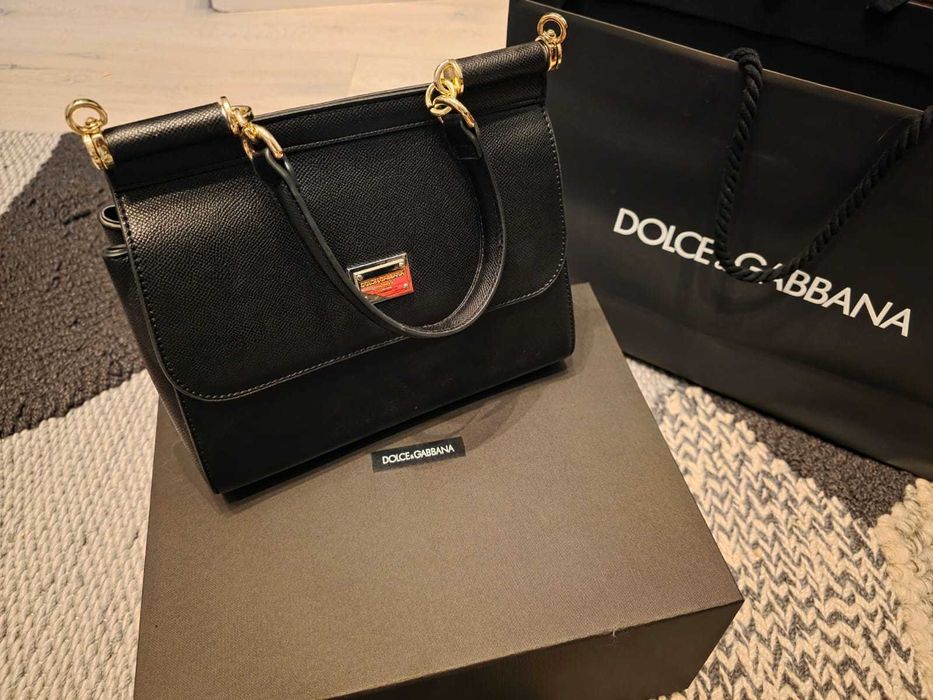 Geantă Dolce & Gabbana Sicily Medium - Neagră, Textură Saffiano
