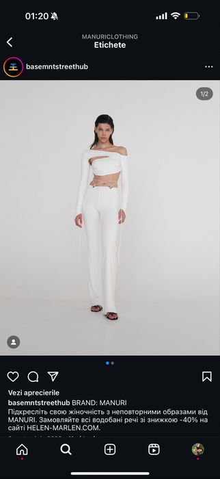 Manuri set pantaloni + top alb xs
