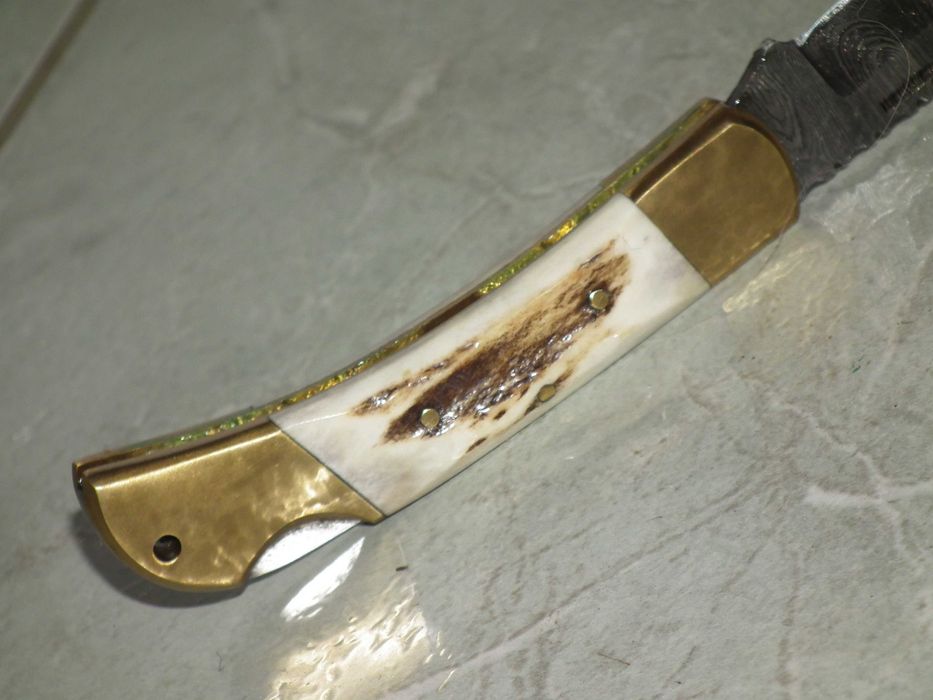 Briceag handmade stil Buck 110 plásele corn de cerb otel damasc