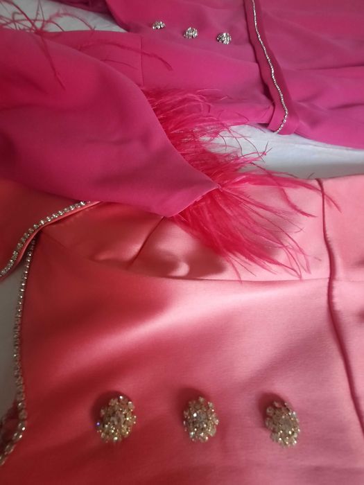 Set rochii rochie nașa cu pene si strasuri