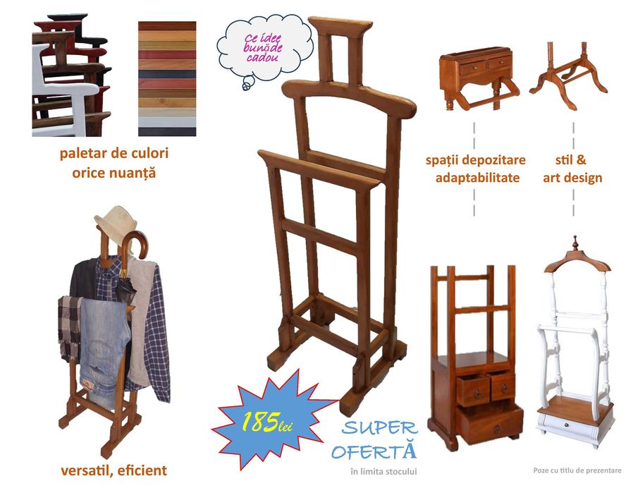 Umeraș suport haine cuier valet portmantou mobila lemn stație călcat