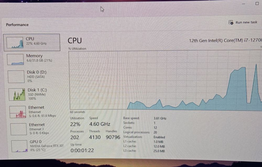 Компютър Intel Core i7-12700KF | RTX 3050 8GB | 32GB RAM | 3TB SSD | Win11 + Office